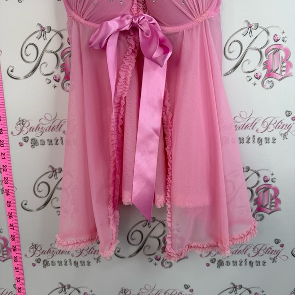 Victoria's Secret sexy little things Pink Rhinestone-Babydoll Chemise Satin Bow - Picture 5 of 15